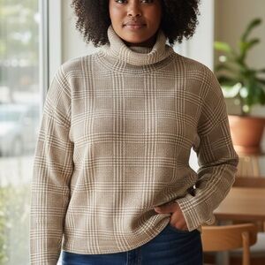J. Crew Beige Plaid Turtleneck Sweater